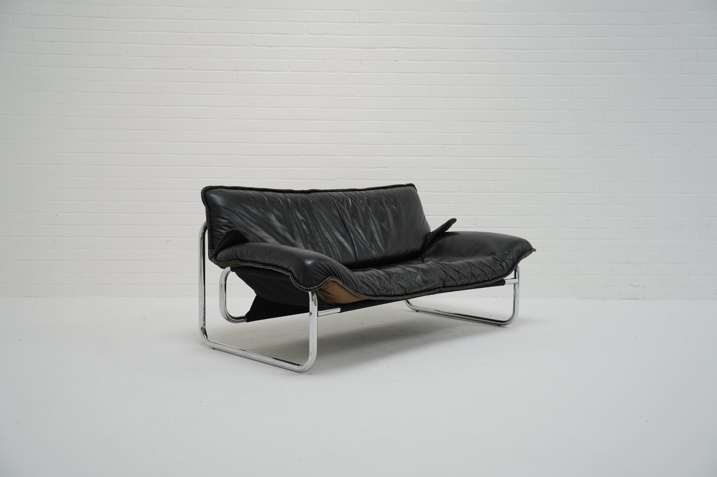 Johan Bertil for IKEA Tubular Frame 1970s Leather Sofa